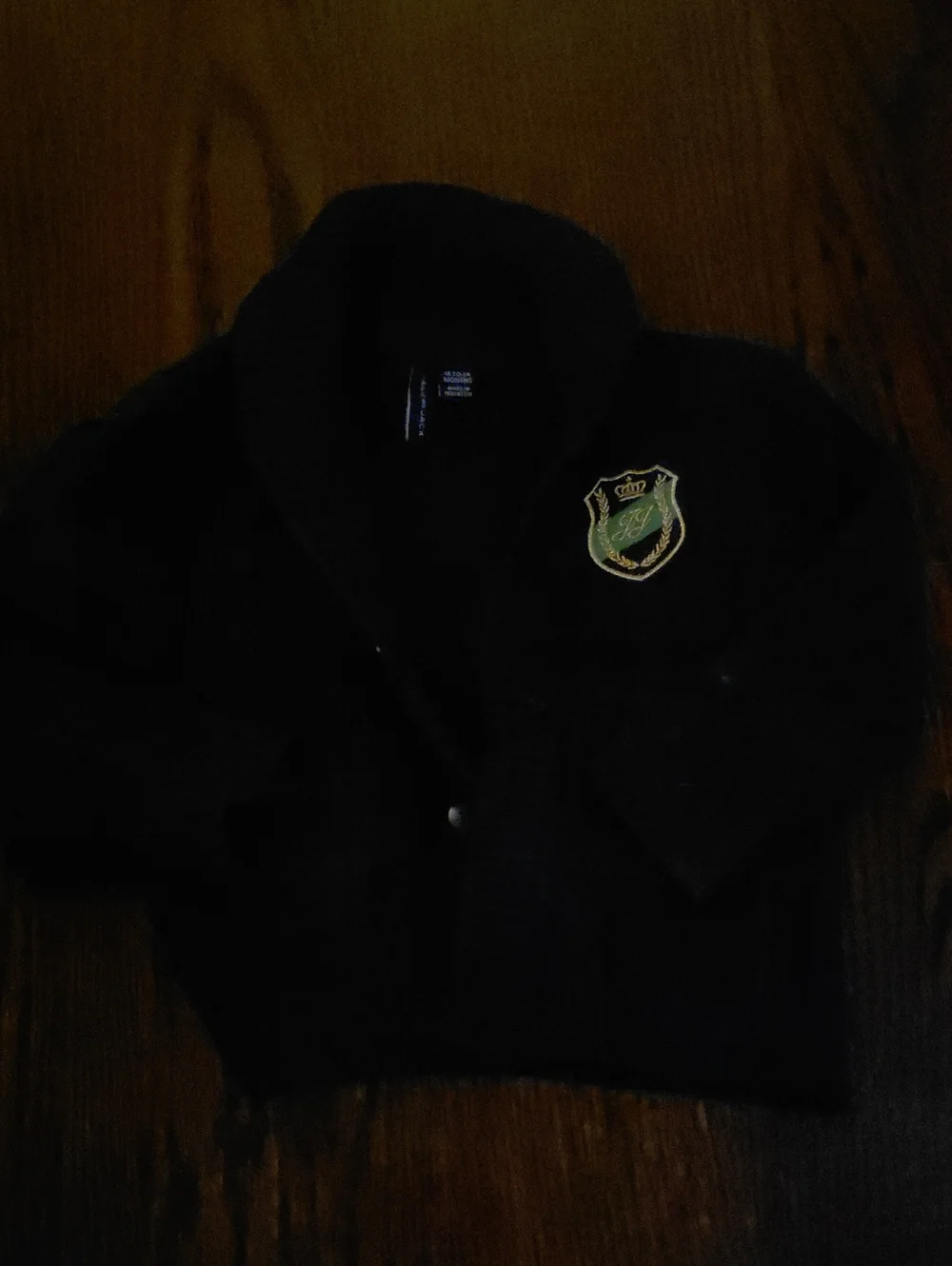 Janie and Jack Black Shawl Collar Cardigan with Crest Patch